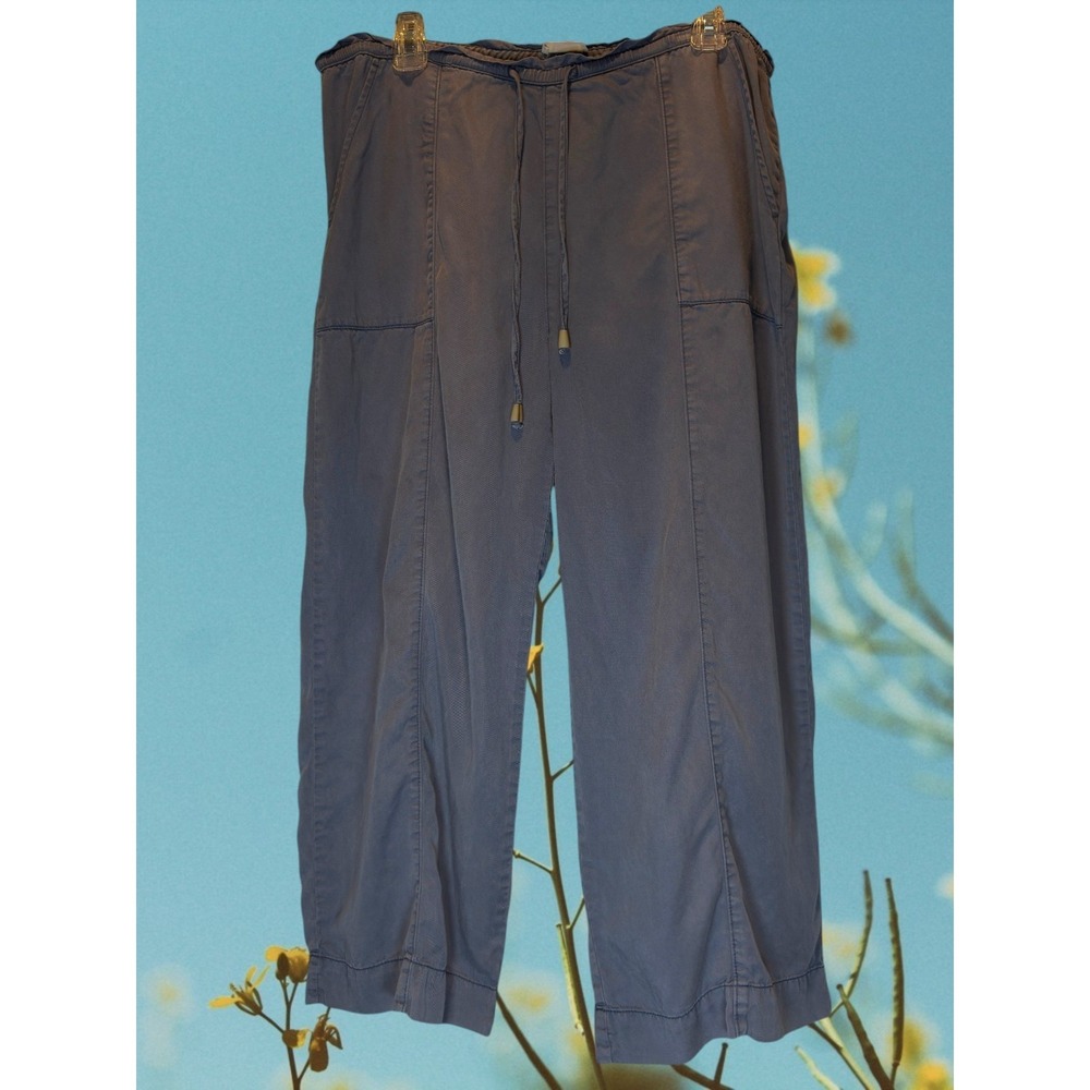 100% Lyocell Cropped Wide Leg Pull-On Drawstring Pants Lightweight Gray Size L